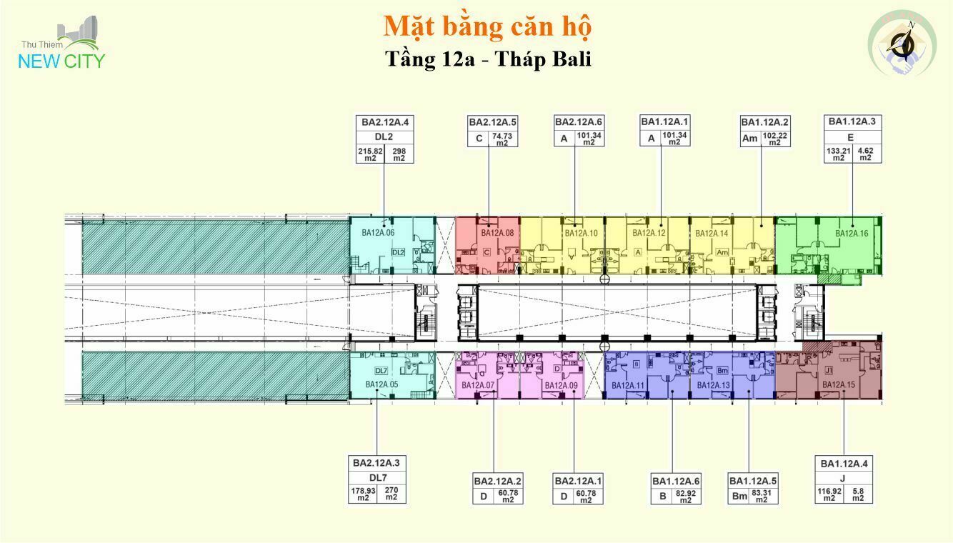Mặt bằng (layout) căn hộ tầng 12a - tháp Bali - Chung cư New City Thủ Thiêm, Thuận Việt