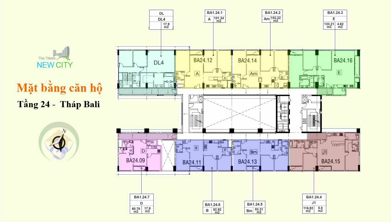 Mặt bằng (layout) căn hộ tầng 24 - tháp Bali - Chung cư New City Thủ Thiêm, quận 2