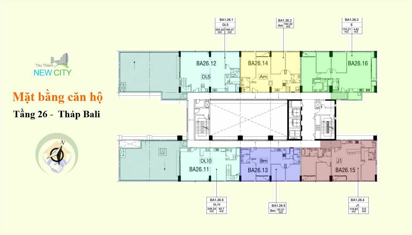 Mặt bằng (layout) căn hộ tầng 26 - tháp Bali - Chung cư New City Thủ Thiêm, Thủ Đức
