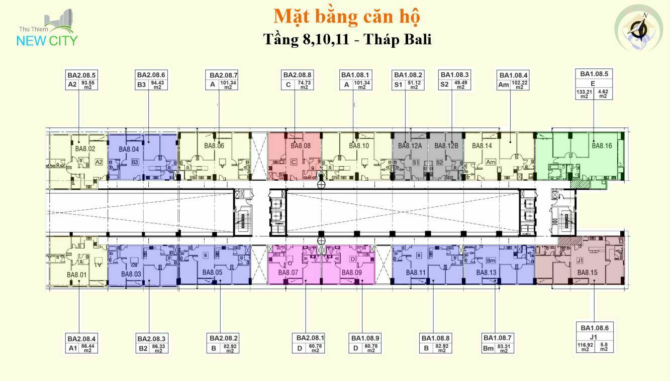 Mặt bằng (layout) căn hộ tầng 8,10,11 - tháp Bali - Chung cư New City Thủ Thiêm, Bình Khánh