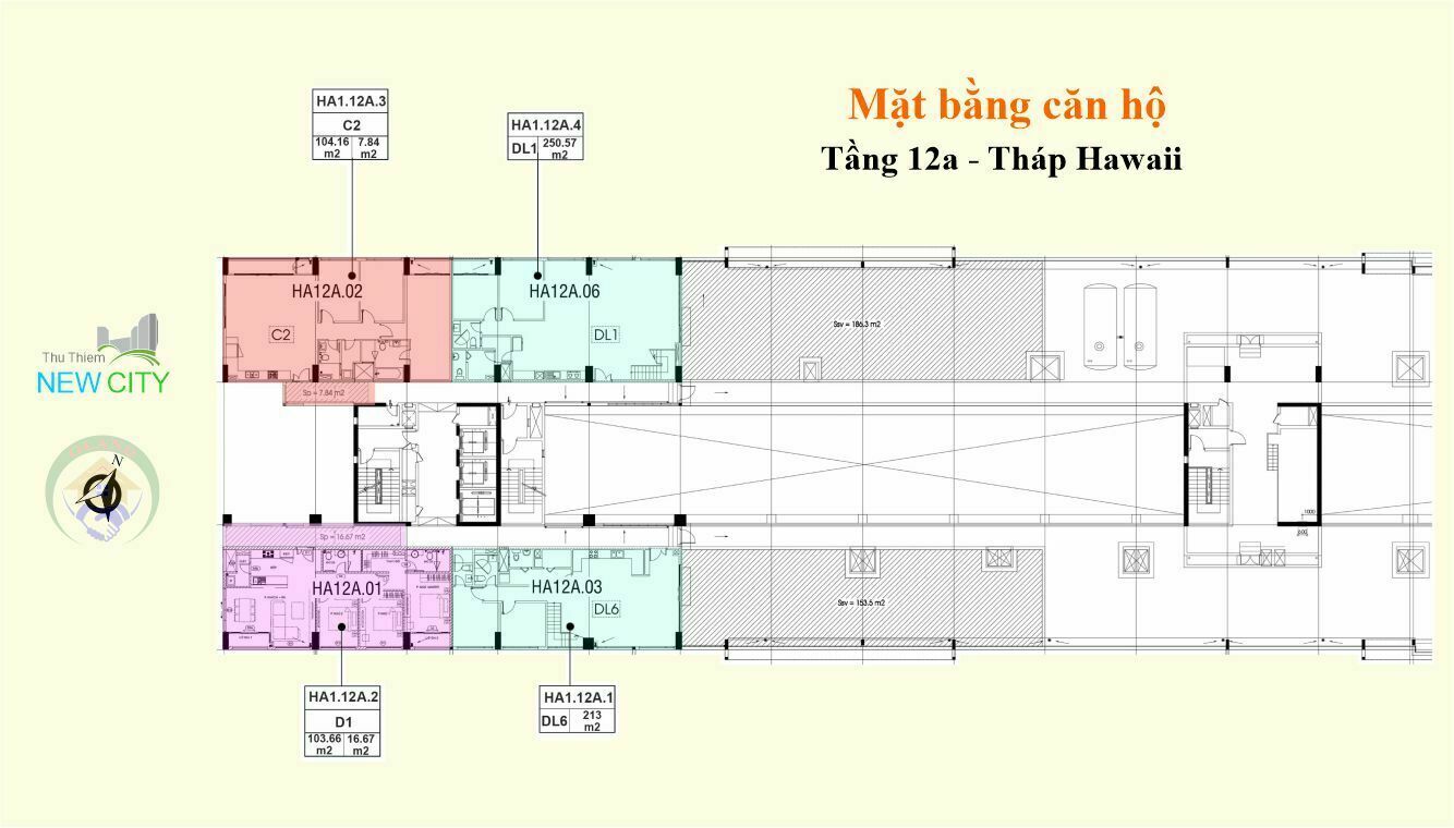 Mặt bằng (layout) căn hộ tầng 12a - tháp Hawaii - dự án New City Thủ Thiêm, Thuận Việt