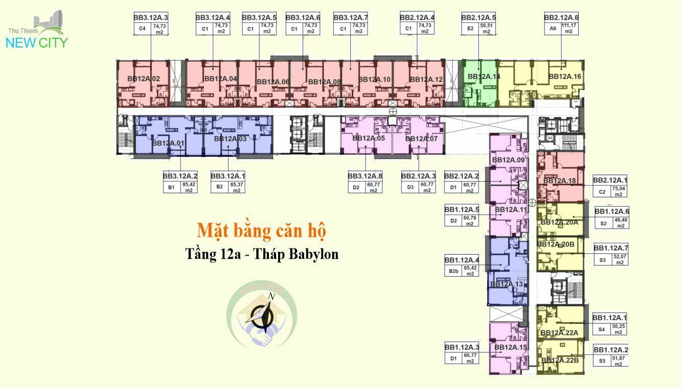 Mặt bằng (layout) căn hộ tầng 12a - tháp Babylon - New City Mai Chí Thọ