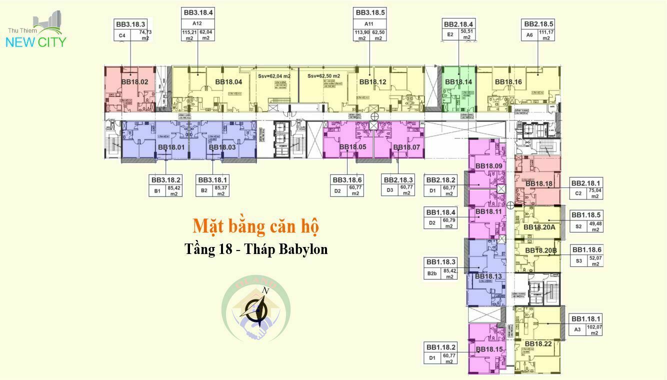 Mặt bằng (layout) căn hộ tầng 18 - tháp Babylon - New City Mai Chí Thọ