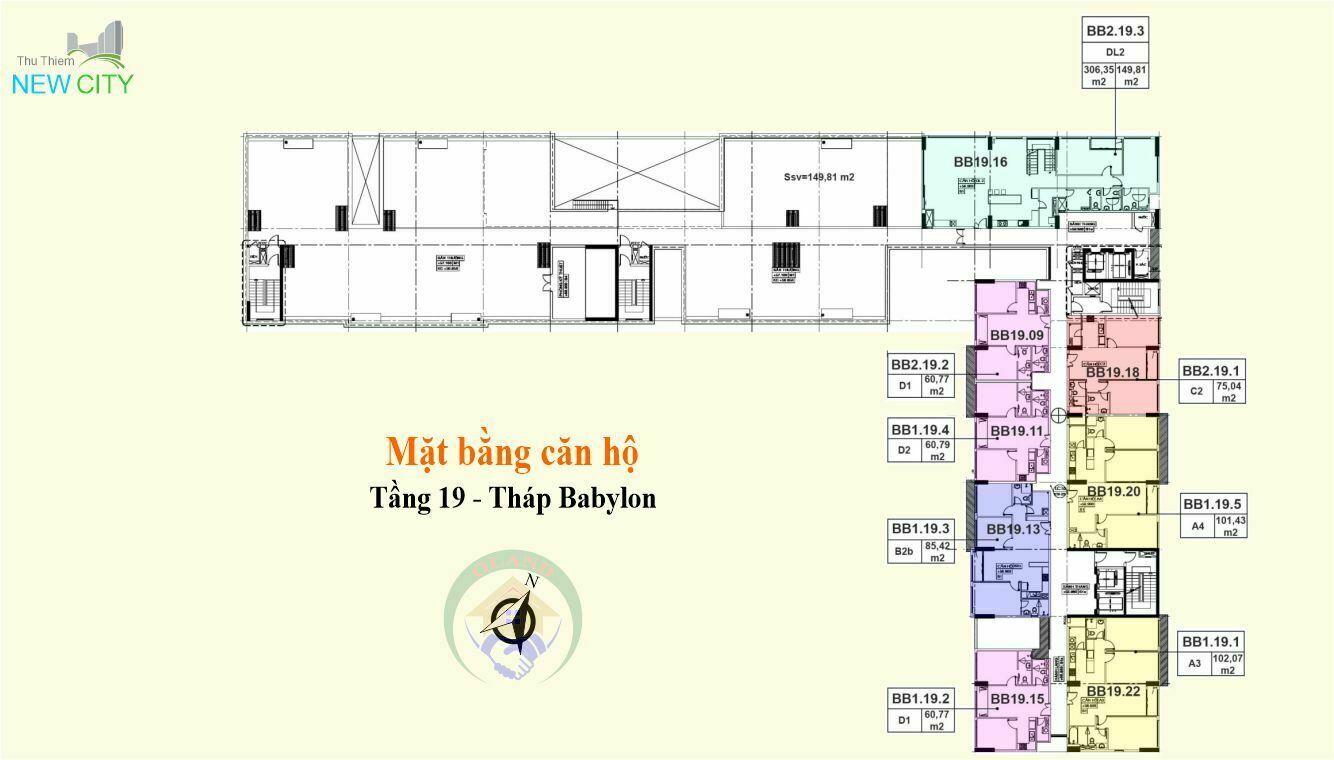 Mặt bằng (layout) căn hộ tầng 19 - tháp Babylon - New City Quận 2