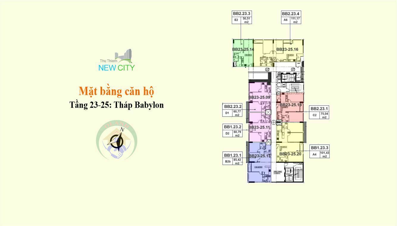 Mặt bằng (layout) căn hộ tầng 23-25 - tháp Babylon - dự án chung cư New City 
