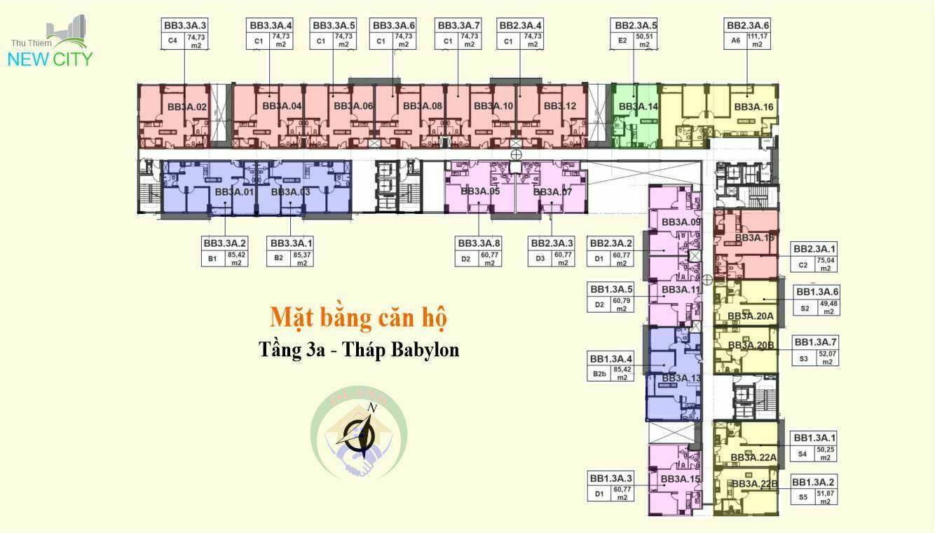 Mặt bằng (layout) căn hộ tầng 3a - tháp Babylon - New City Thuận Việt