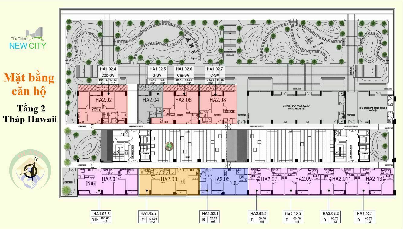 Mặt bằng (layout) căn hộ tầng 2 - tháp Hawaii - New City Thủ Thiêm