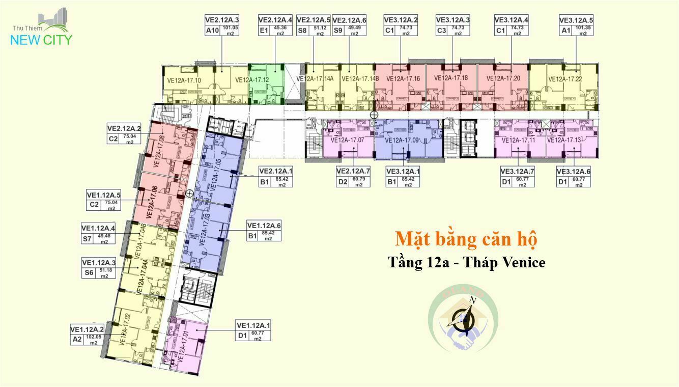 Mặt bằng (layout) căn hộ tầng 12a - tháp Venice - New City Thủ Thiêm, Thuận Việt