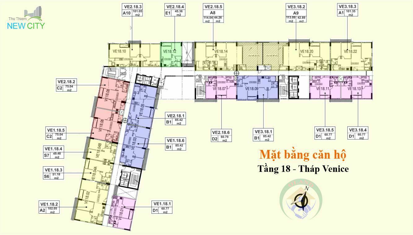 Mặt bằng (layout) căn hộ tầng 18 - tháp Venice - New City Thủ Thiêm, Quận 2