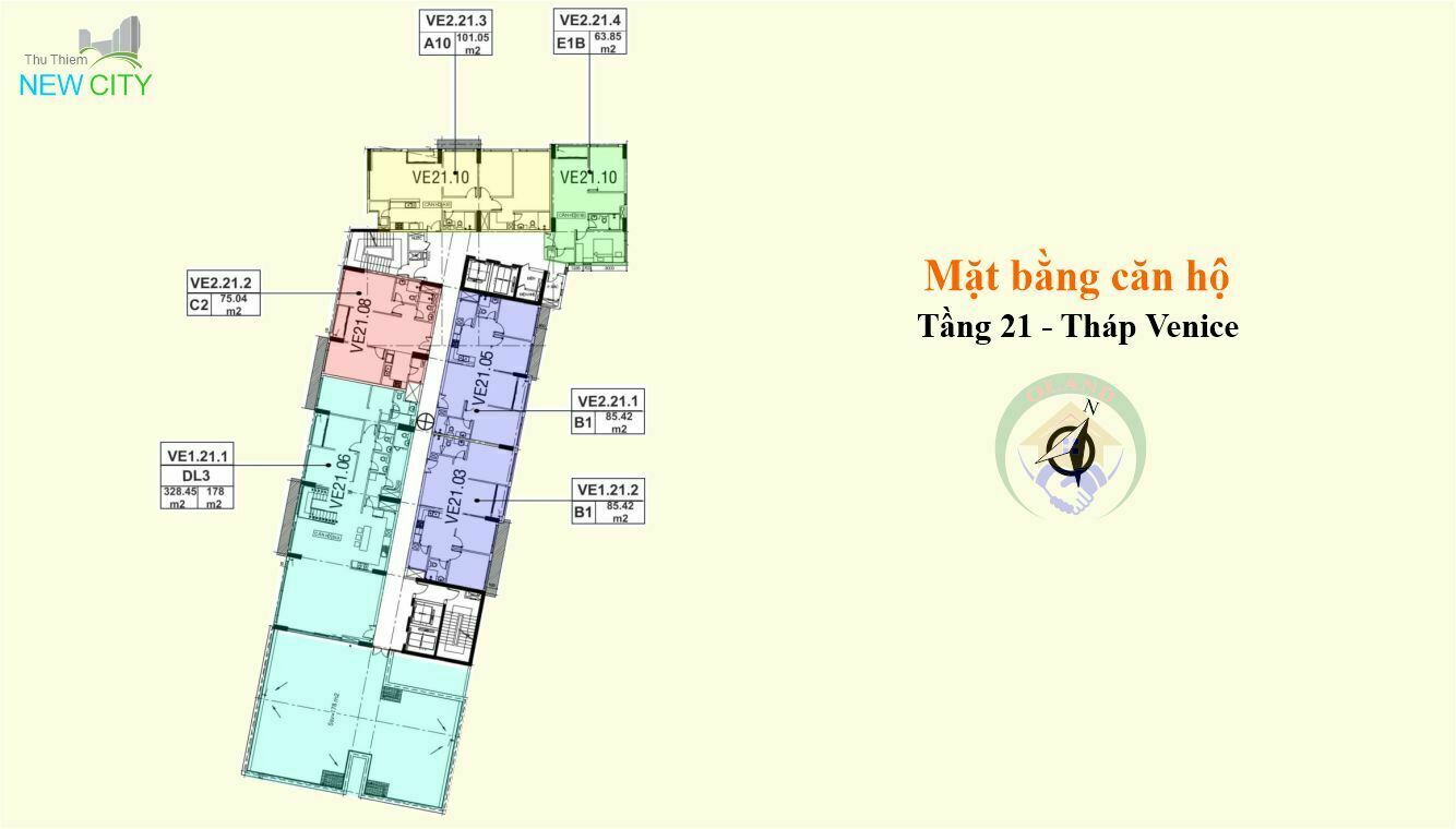 Mặt bằng (layout) căn hộ tầng 21 - tháp Venice - New City Thủ Thiêm, Thủ Đức