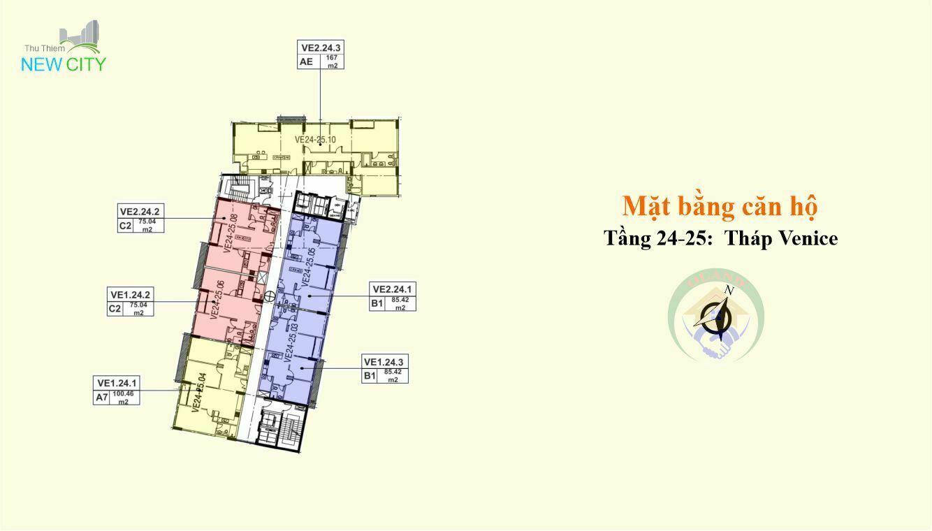 Mặt bằng (layout) căn hộ tầng 24,25 - tháp Venice - chung cư New City Thủ Thiêm