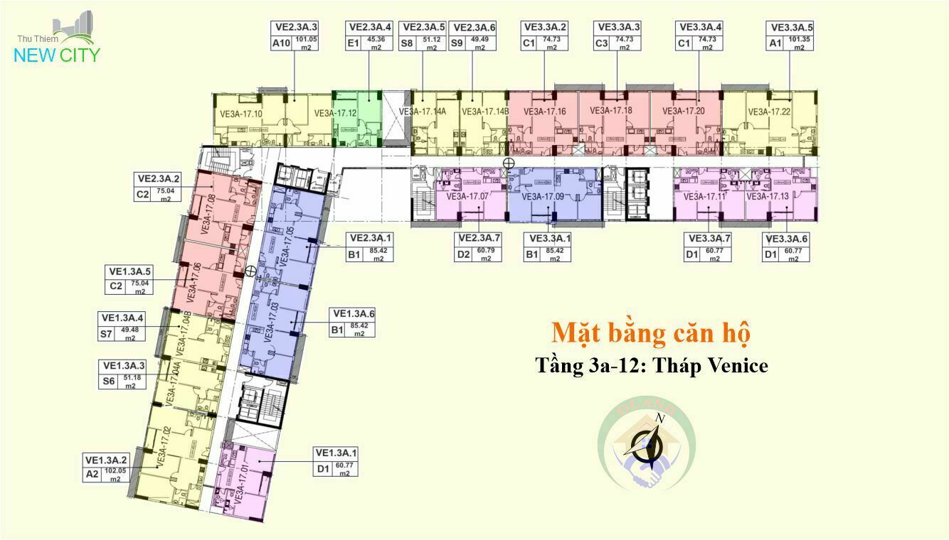 Mặt bằng (layout) căn hộ tầng 3a-12 và 14-17 - tháp Venice - New City Thủ Thiêm, Mai Chí Thọ