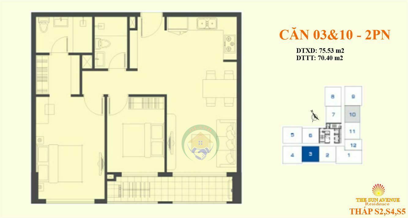 Mặt bằng (layout) căn hộ 03 và 10 tháp S2-4-5 Sun Avenue mai Chí Thọ