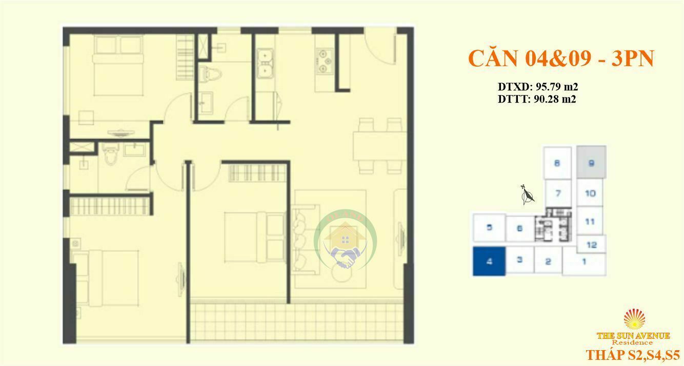 Mặt bằng (layout) căn hộ 04 và 09 tháp S2-4-5 Sun Avenue, 28 mai Chí Thọ
