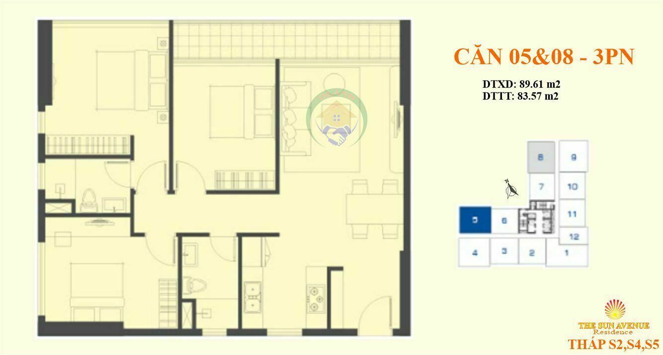 Mặt bằng (layout) căn hộ 05 và 08 tháp S2-4-5 Sun Avenue, Thủ Đức