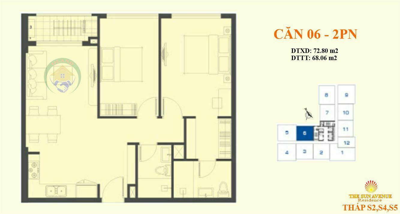Mặt bằng (layout) căn hộ 06 tháp S2-4-5 dự án Sun Avenue