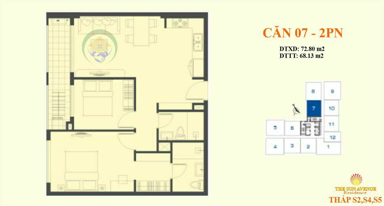 Mặt bằng (layout) căn hộ 07 tháp S2-4-5 dự án chung cư Sun Avenue