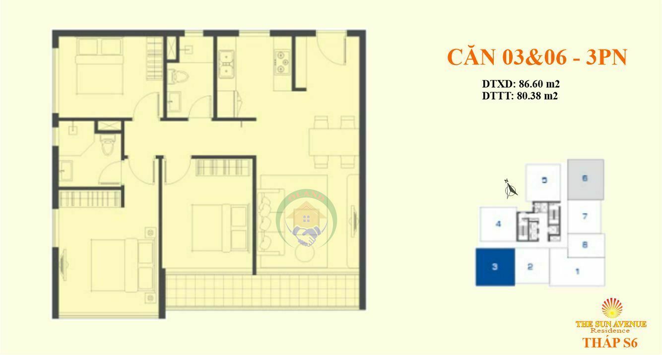 Mặt bằng (layout) căn hộ số 03 và 06 tháp 6 - the sun avenue, 28 Mai Chí Thọ