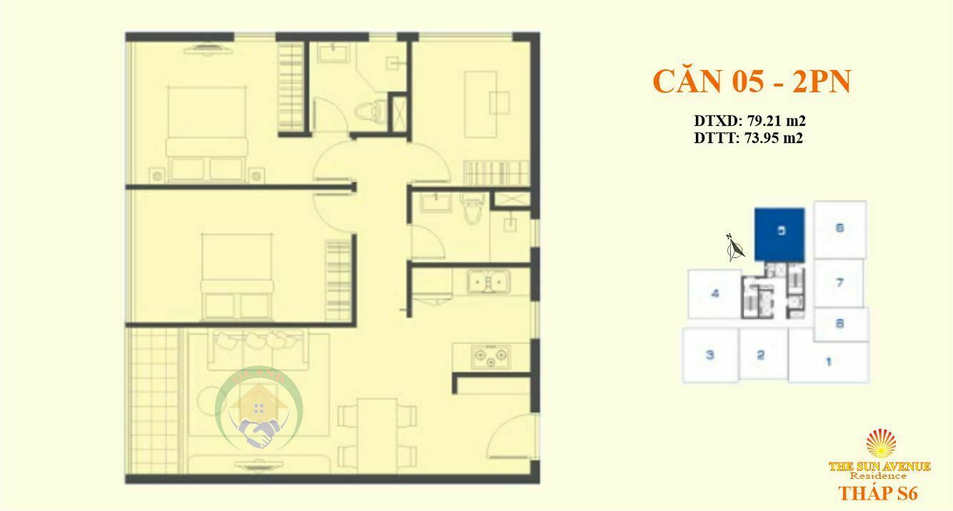 Mặt bằng (layout) căn hộ số 05 tháp 6 - dự án the sun avenue