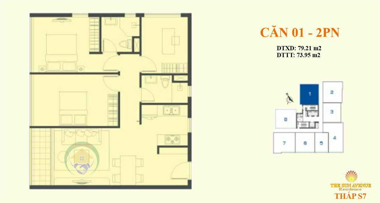 Mặt bằng (layout) căn hộ  01tháp 7 The Sun Avenue, novaland