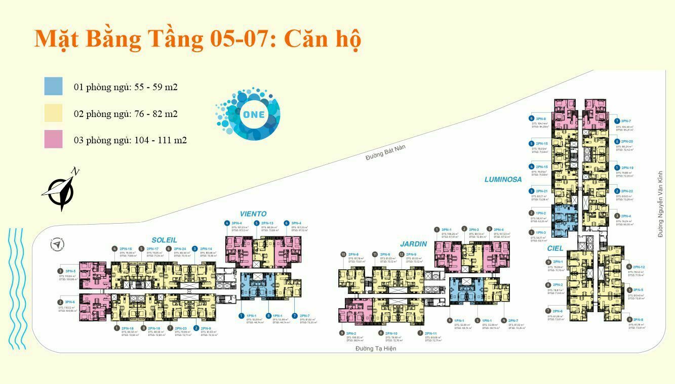 Mặt bằng (layout) tầng 5-7  - căn hộ one verandah - mapple tree
