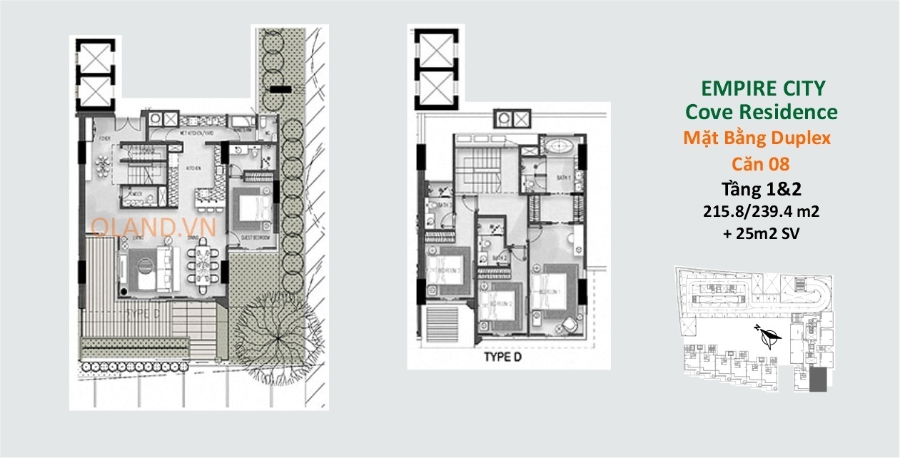 layout căn hộ duplex cove residences empire city q2 căn 08