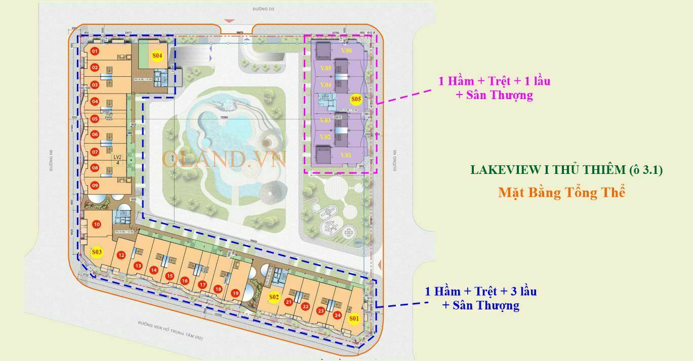 Mặt bằng (layout) tổng thể Lakeview 1 Thủ Thiêm - CII ô 3.1