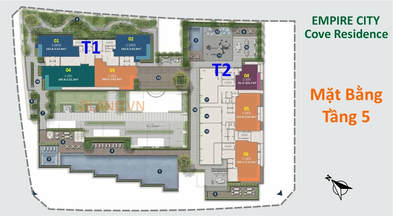 mặt bằng layout tầng 5 cove residence empire city thủ thiêm quận 2