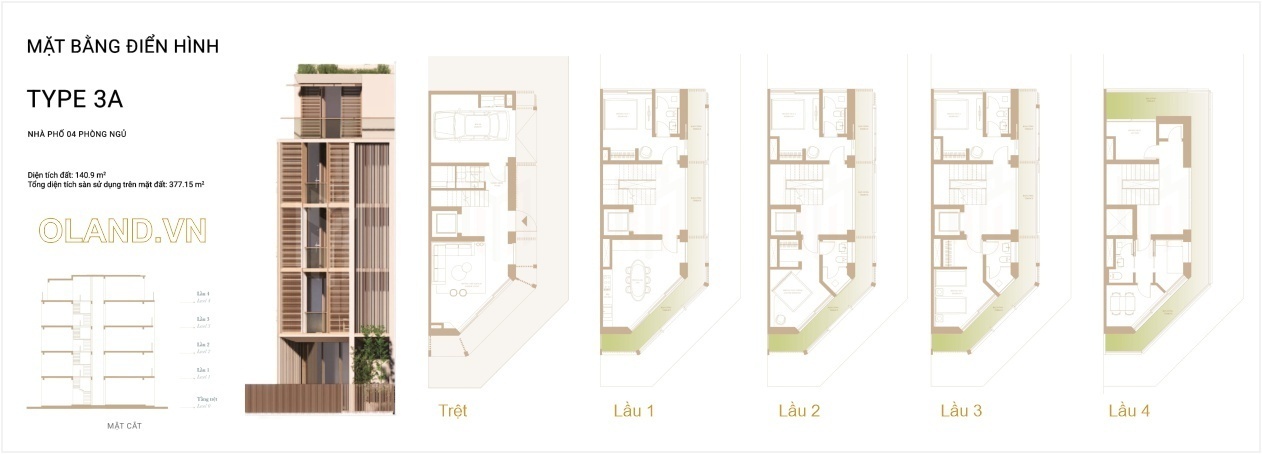 Mặt bằng chi tiết mẫu 3A 140.9m2 nhà phố SoHo Global City Masterise Homes