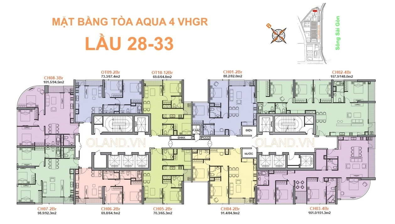 mặt bằng (layout) căn hộ aqua 4 vinhome golden river tầng 28-33