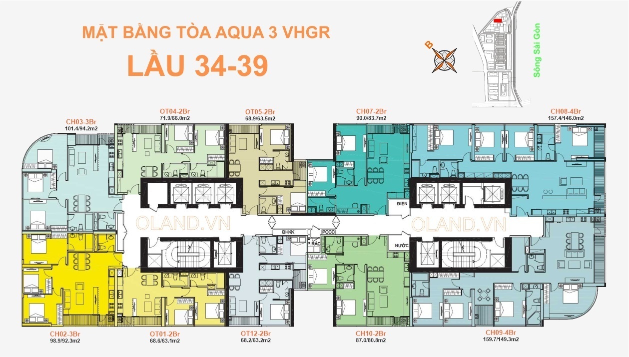 mặt bằng (layout) căn hộ tòa aqua 3 vinhome golden river tầng 34-39 quận 1