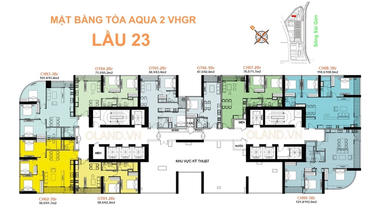 mặt bằng (layout) tháp aqua 2 căn hộ vinhome golden river tầng 23