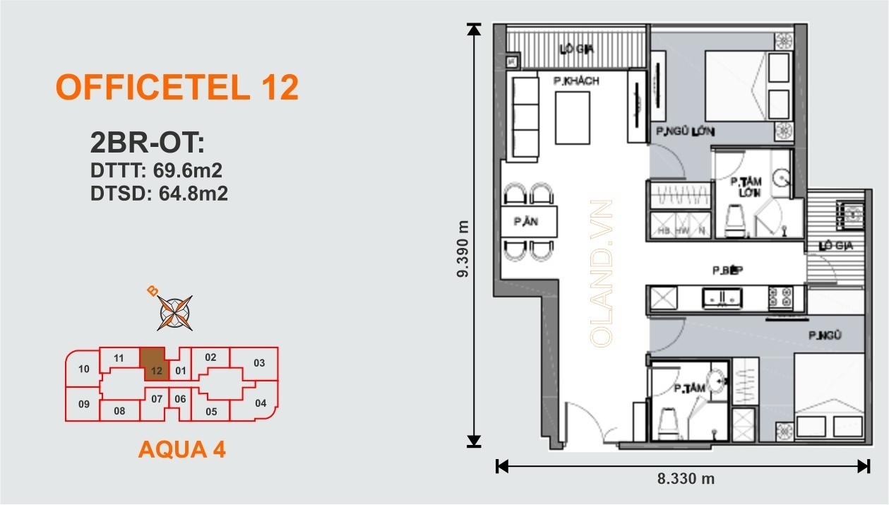 Officetel 12 (2 phòng ngủ) tháp aqua 4 vinhomes bason quận 1