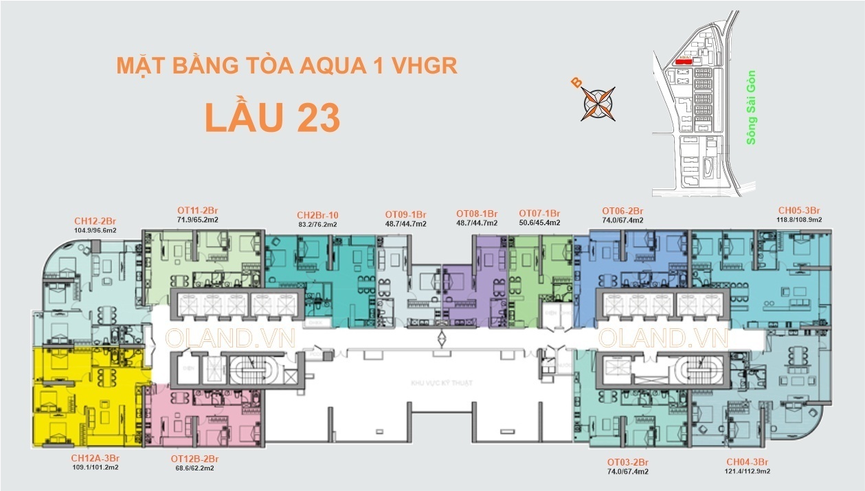 mặt bằng (layout) tầng 23 tòa aqua 1 vinhomes bason nguyễn hữu cảnh