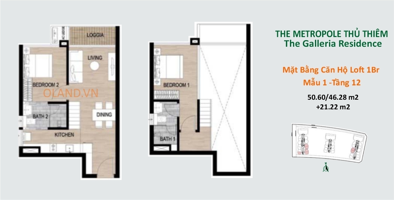 căn hộ loft 1 phòng ngủ metropole thủ thiêm giai đoạn 1 tầng 12 mẫu 1