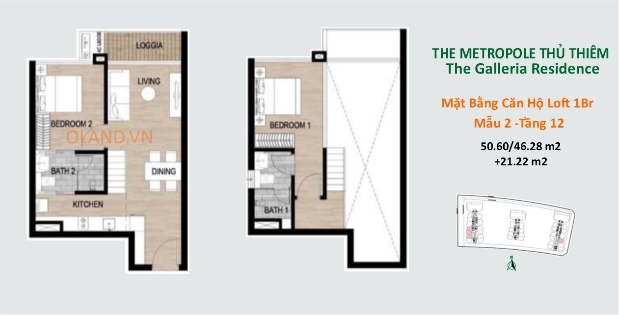 căn hộ loft 1 phòng ngủ metropole thủ thiêm giai đoạn 1 tầng 12 mẫu 2