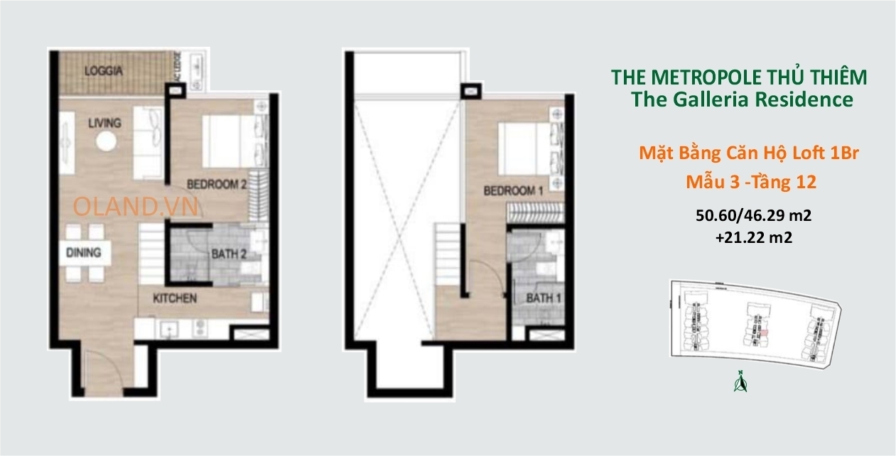 căn hộ loft 1 phòng ngủ metropole thủ thiêm giai đoạn 1 tầng 12 mẫu 3