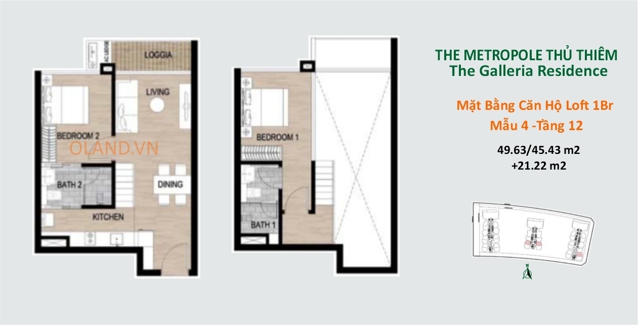 căn hộ loft 1 phòng ngủ metropole thủ thiêm giai đoạn 1 tầng 12 mẫu 4