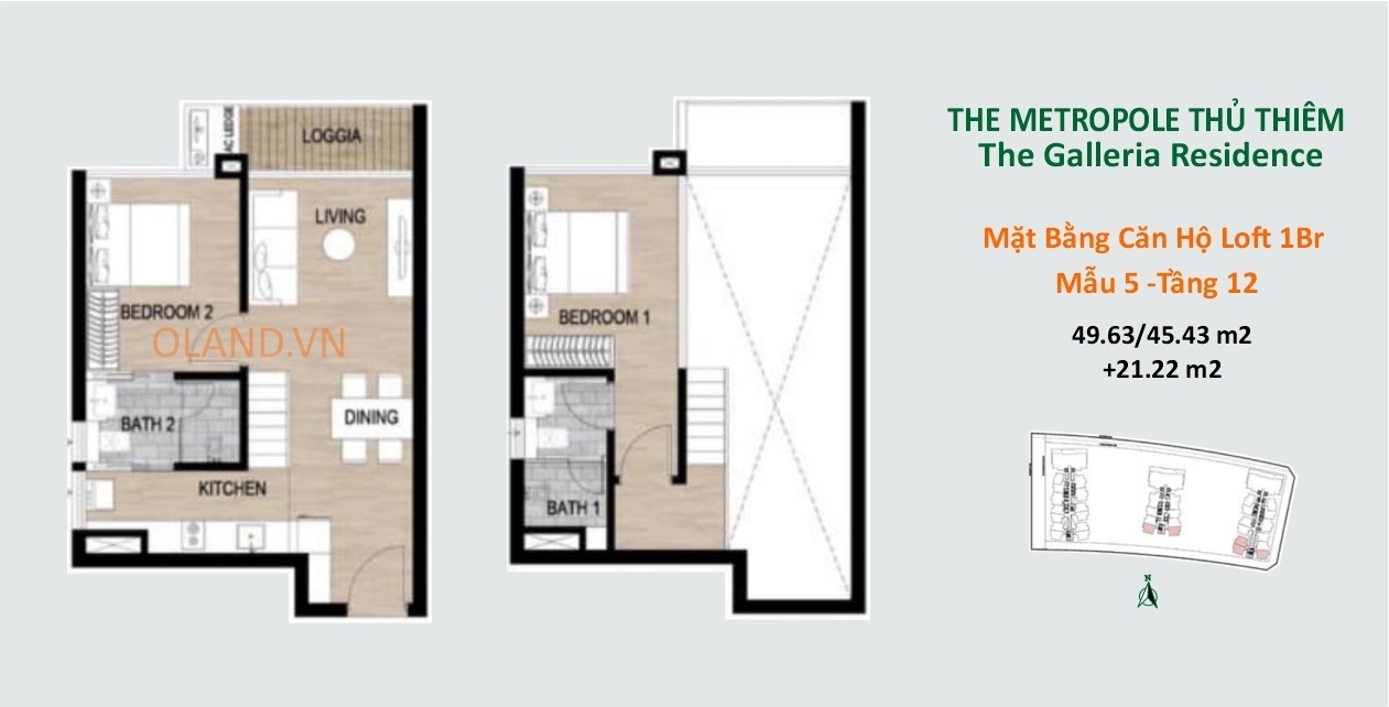 căn hộ loft 1 phòng ngủ metropole thủ thiêm giai đoạn 1 tầng 12 mẫu 5
