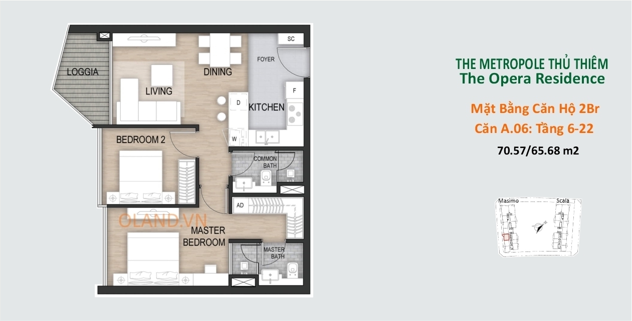layout căn hộ 2pn masimo the opera residence quận 2 dự án metropole thủ thiêm căn a06