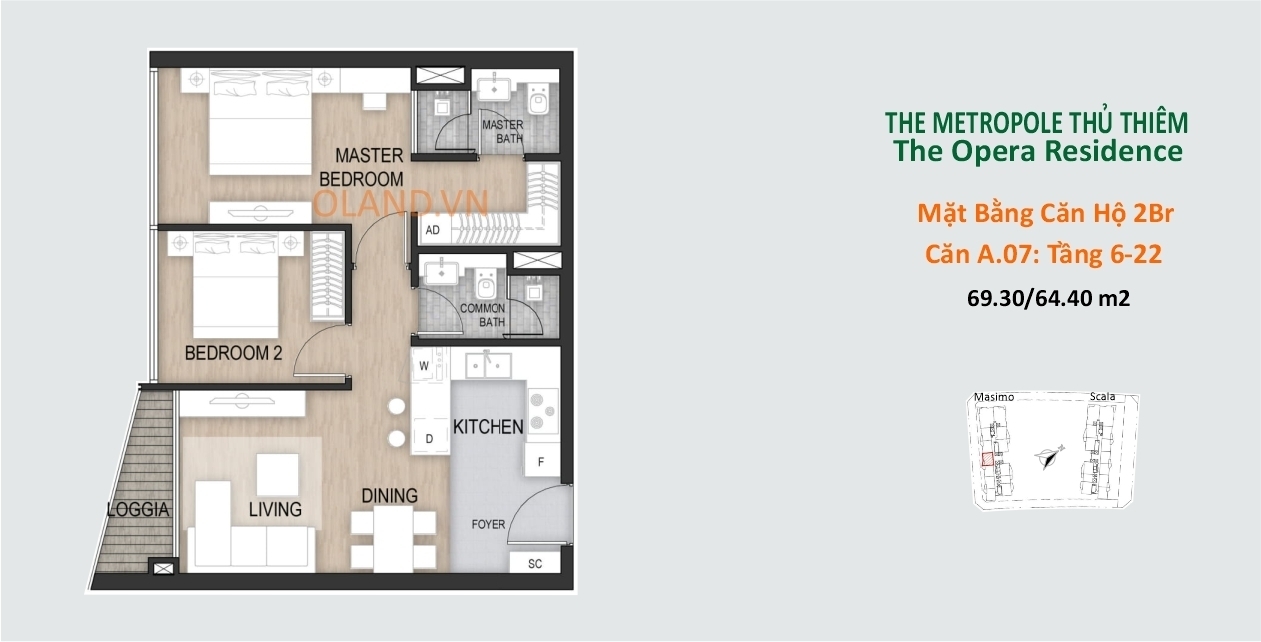 layout căn hộ 2pn masimo the opera residence quận 2 dự án metropole thủ thiêm căn a07