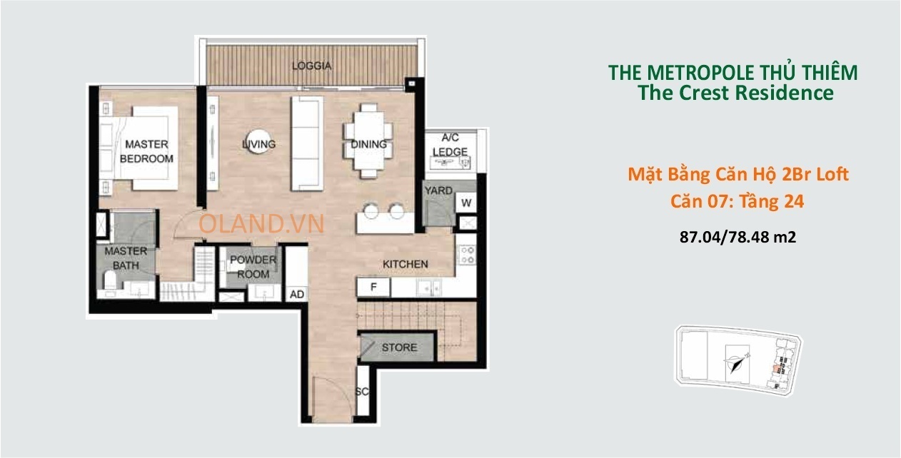 layout mặt bằng căn hộ 2 br loft giai đoạn 2 metropole sơn kim land căn 07