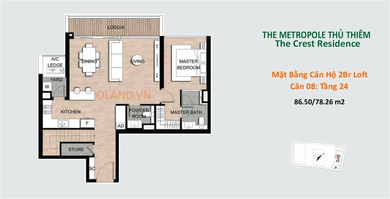 layout mặt bằng căn hộ 2 br loft giai đoạn 2 metropole sơn kim land căn 08