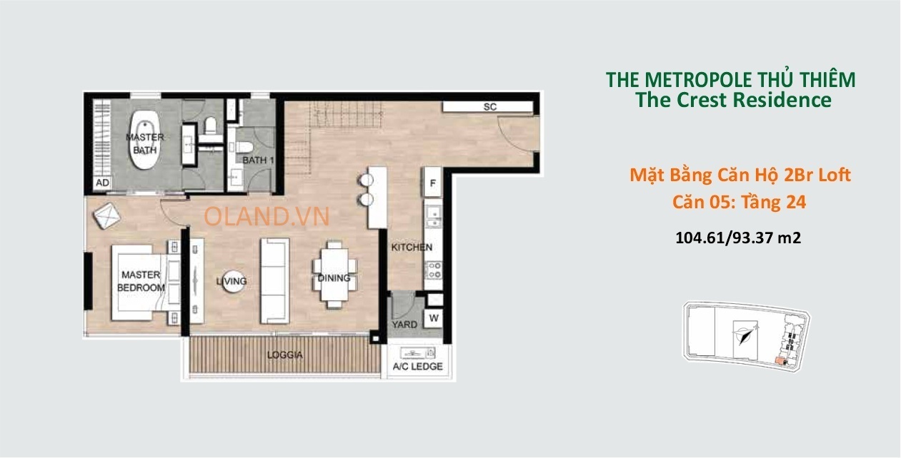 layout mặt bằng căn hộ 2 br loft the srest metropole thủ thiêm căn 05