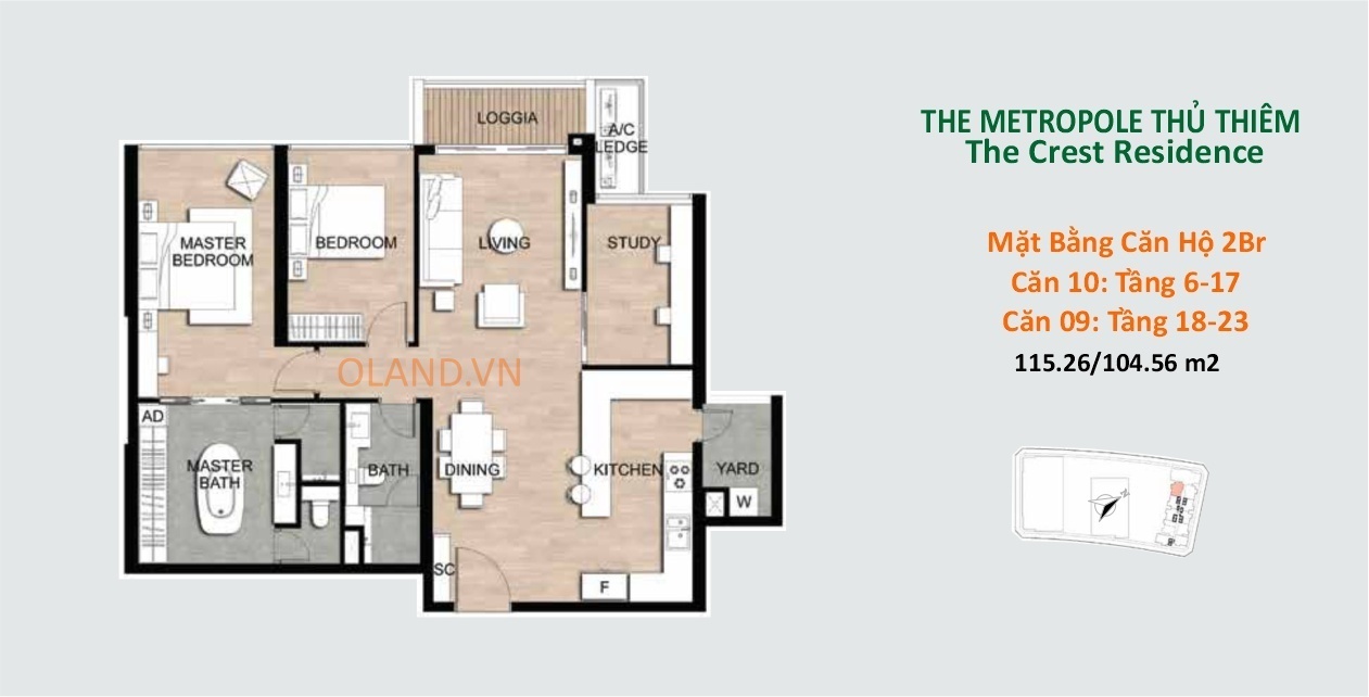 layout mặt bằng căn hộ 2 phòng ngủ metropole thủ thiêm giai đoạn 2 căn 09 và 10