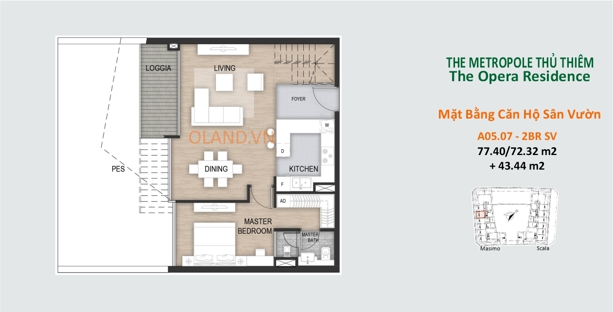 layout mặt bằng căn hộ 2 phòng ngủ sân vườn the opera metropole thủ thiêm quận 2 căn a05.07