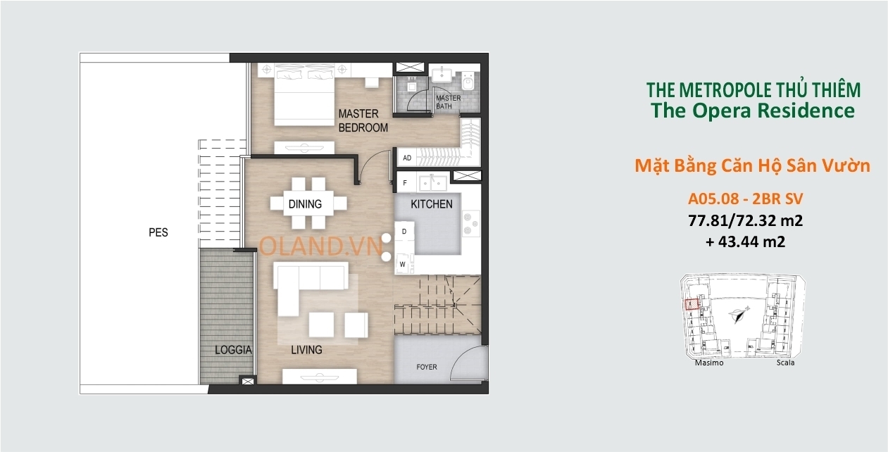 layout mặt bằng căn hộ 2 phòng ngủ sân vườn the opera metropole thủ thiêm quận 2 căn a05.08