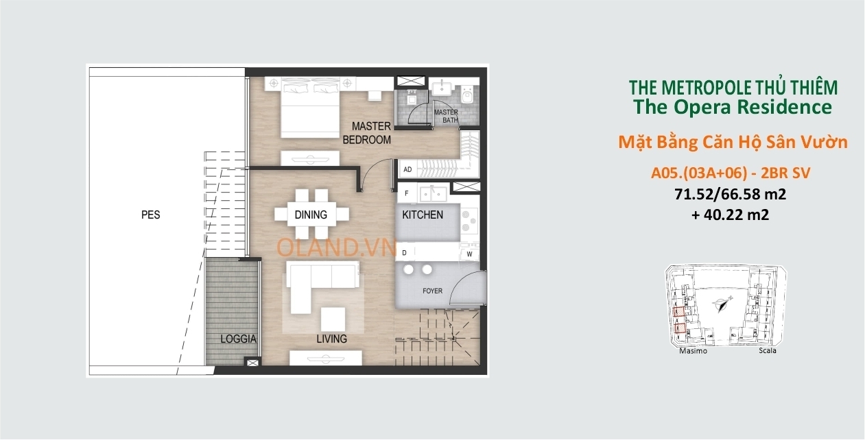 layout mặt bằng căn hộ 2 phòng ngủ sân vườn the opera metropole thủ thiêm quận 2 căn a05