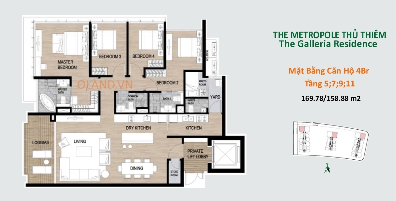 layout mặt bằng căn hộ 4 phòng ngủ dự án metropole thủ thiêm mẫu 1