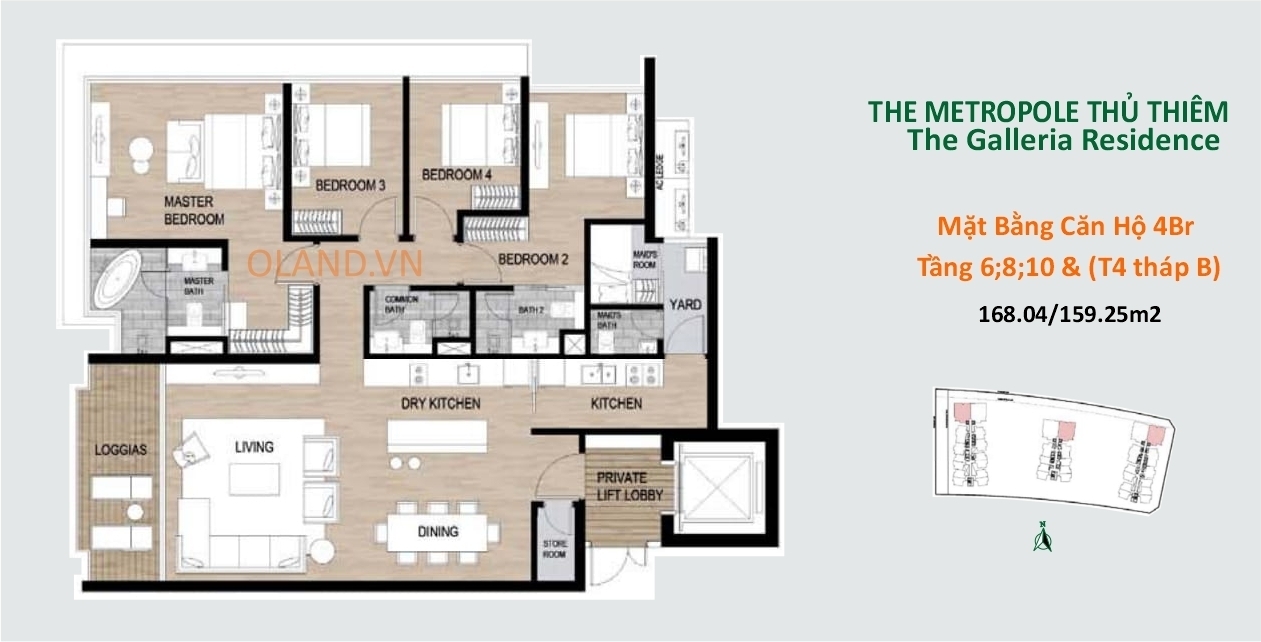 layout mặt bằng căn hộ 4 phòng ngủ dự án metropole thủ thiêm mẫu 3